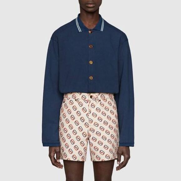 Gucci Men's SS21 Long Sleeves Autumn Blue Polo Shirt 573268 XXL NWT - Picture 1 of 14